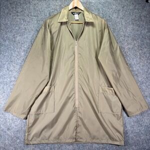 Aqua‎ Sheen Rain Coat Womens L Beige Tan Shoulder pads Zip Up Collared Oversized